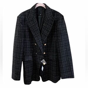 MINA SELF Double Breasted Blazer XXL NWT NEW Black Gold Pockets Lined 2XL